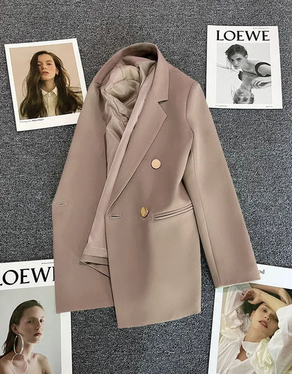 Slim Fit Ladies' Suit Jacket Double Row Metal Buckle Commuter Style Korean Elegance Thin Spring Women's Outerwear
