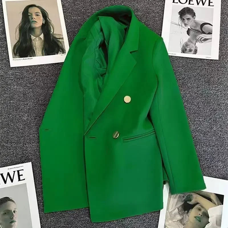 Slim Fit Ladies' Suit Jacket Double Row Metal Buckle Commuter Style Korean Elegance Thin Spring Women's Outerwear