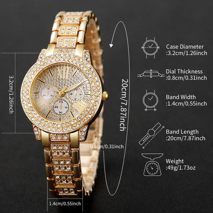 6PCS/Set Luxury Rhinestone Women Watches Fashion Roma Dial Quartz Wristwatch Jewelry Set Reloj Mujer Girls Clock Gift