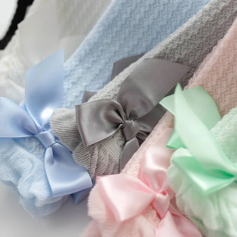 Cute Big Bowknot Newborn Baby Socks Outdoor Mosquito Proof Mesh Baby Girl Boys Socks Solid Color Infant Toddler Knee High Socks