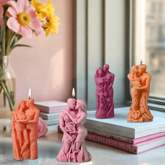 3D Valentine's Day Candle Mold DIY Handheld Rose Couple Kiss Sculpture Aromatherapy Gypsum Mold Chocolate Cake Baking Decor Gift