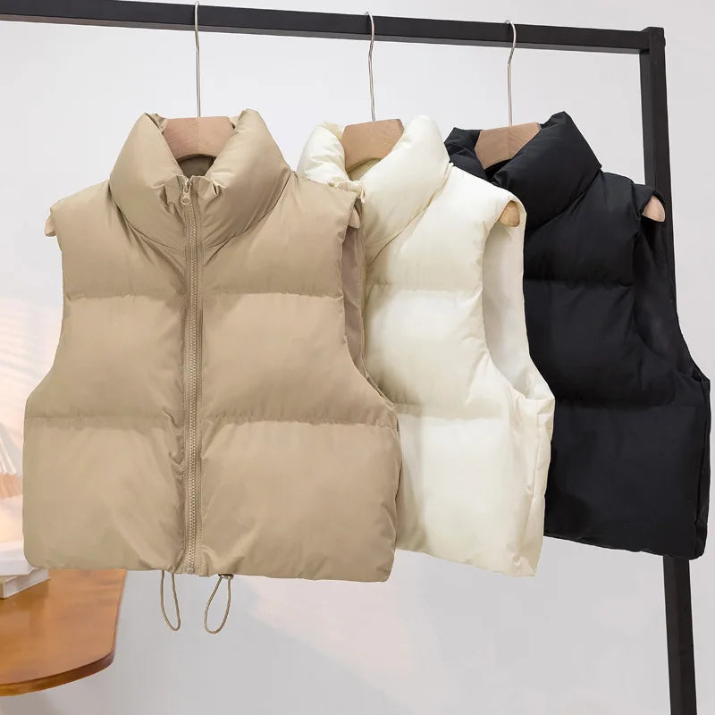HLJ&GG Winter New Puffer Vest 3 Piece Sets Women Zipper Long Sleeve Top+Cotton Jacket+Legging Pants Outfits Casual Tracksuits BR
