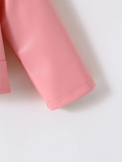 Girls Leather Jackets 2026 Spring Kids Cycling PU Leather Coats Autumn Children's Fashion Turn-down Clothing 2-6 Years Old