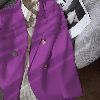 Slim Fit Ladies' Suit Jacket Double Row Metal Buckle Commuter Style Korean Elegance Thin Spring Women's Outerwear