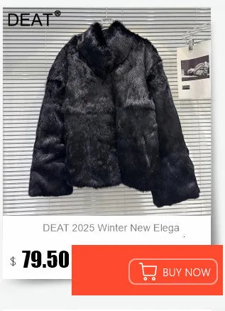 DEAT 2025 Winter New Trendy Shiny Sequin Fabric Stand Collar Warm Jacket For Women High Waist Cotton-padded Coat Female 11A07257