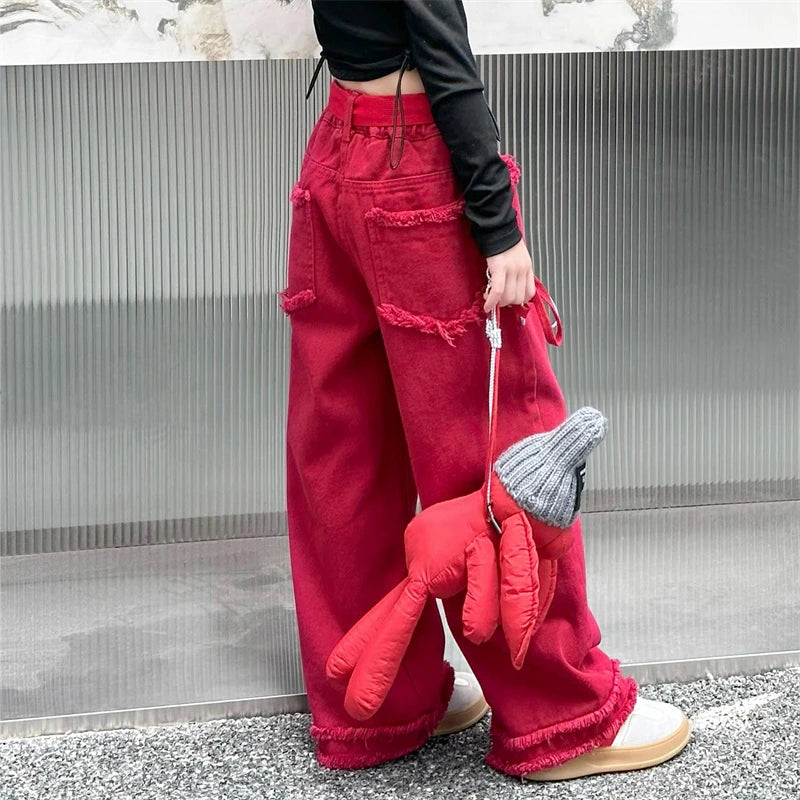 Girls Jeans Spring Autumn Loose Wide Leg Pants for Kids Casual All-match Teenage School Children Trousers 10 12 13 kids clothes