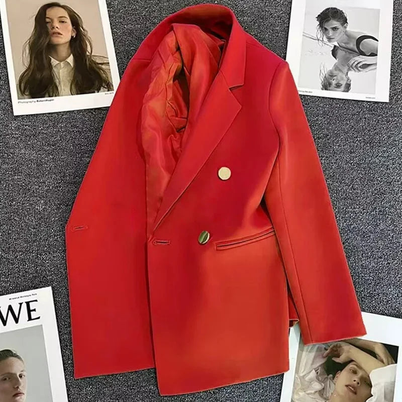 Slim Fit Ladies' Suit Jacket Double Row Metal Buckle Commuter Style Korean Elegance Thin Spring Women's Outerwear