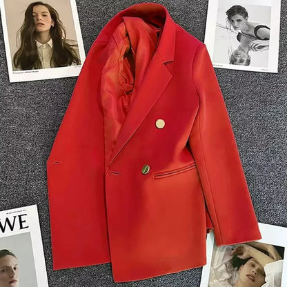 Slim Fit Ladies' Suit Jacket Double Row Metal Buckle Commuter Style Korean Elegance Thin Spring Women's Outerwear