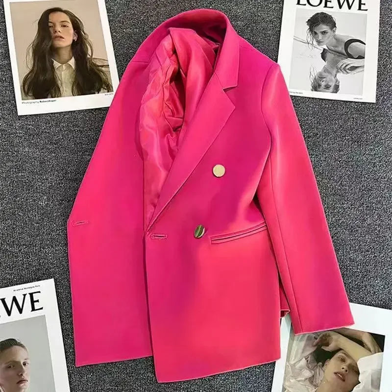 Slim Fit Ladies' Suit Jacket Double Row Metal Buckle Commuter Style Korean Elegance Thin Spring Women's Outerwear