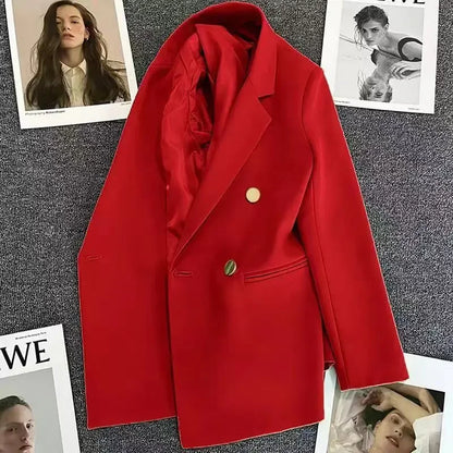 Slim Fit Ladies' Suit Jacket Double Row Metal Buckle Commuter Style Korean Elegance Thin Spring Women's Outerwear