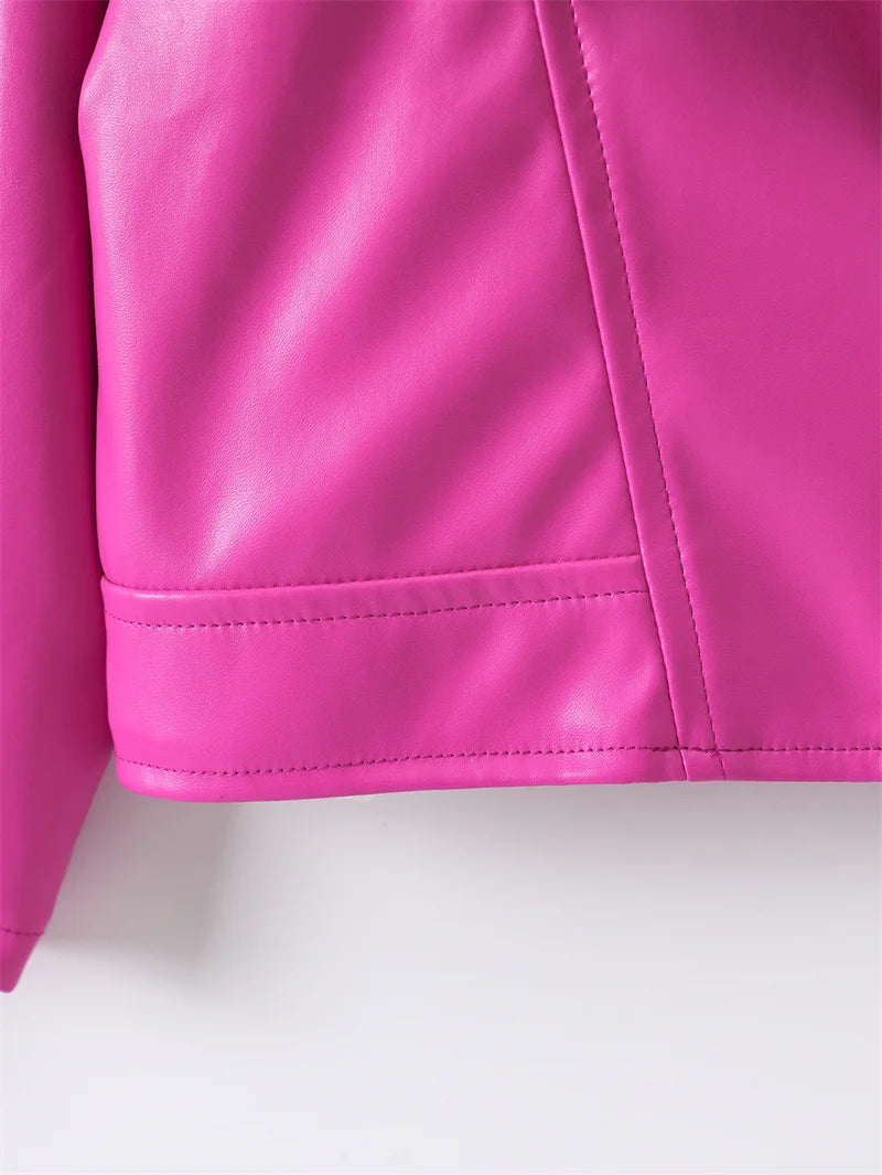 Girls Leather Jackets 2026 Spring Kids Cycling PU Leather Coats Autumn Children's Fashion Turn-down Clothing 2-6 Years Old