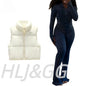 HLJ&GG Winter New Puffer Vest 3 Piece Sets Women Zipper Long Sleeve Top+Cotton Jacket+Legging Pants Outfits Casual Tracksuits BR