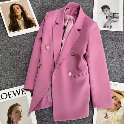 Slim Fit Ladies' Suit Jacket Double Row Metal Buckle Commuter Style Korean Elegance Thin Spring Women's Outerwear