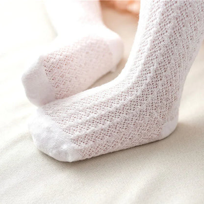 Cute Big Bowknot Newborn Baby Socks Outdoor Mosquito Proof Mesh Baby Girl Boys Socks Solid Color Infant Toddler Knee High Socks