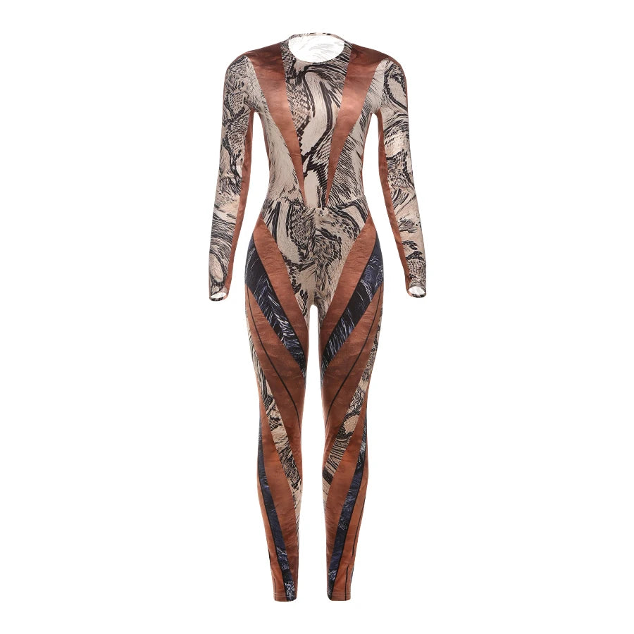 Nibber Fit Colorful Patchwork 2 Piece Set Women Fall Trend Hipster Bodysuit Tops+Leggings Tight Stretch Matching Street Outfits