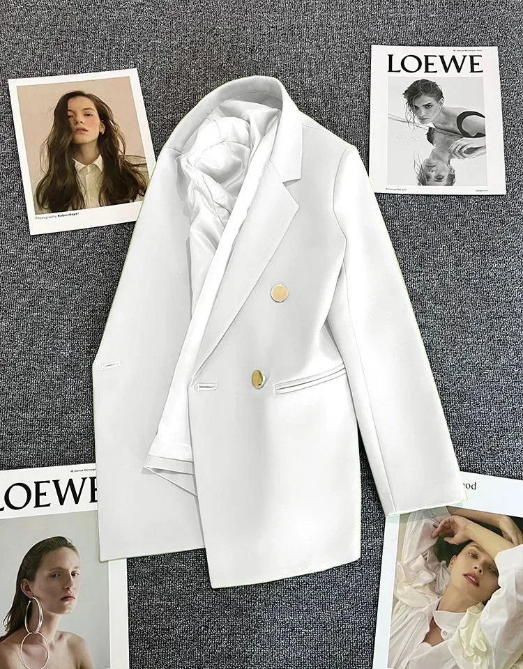 Slim Fit Ladies' Suit Jacket Double Row Metal Buckle Commuter Style Korean Elegance Thin Spring Women's Outerwear