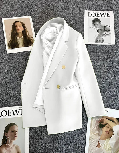 Slim Fit Ladies' Suit Jacket Double Row Metal Buckle Commuter Style Korean Elegance Thin Spring Women's Outerwear