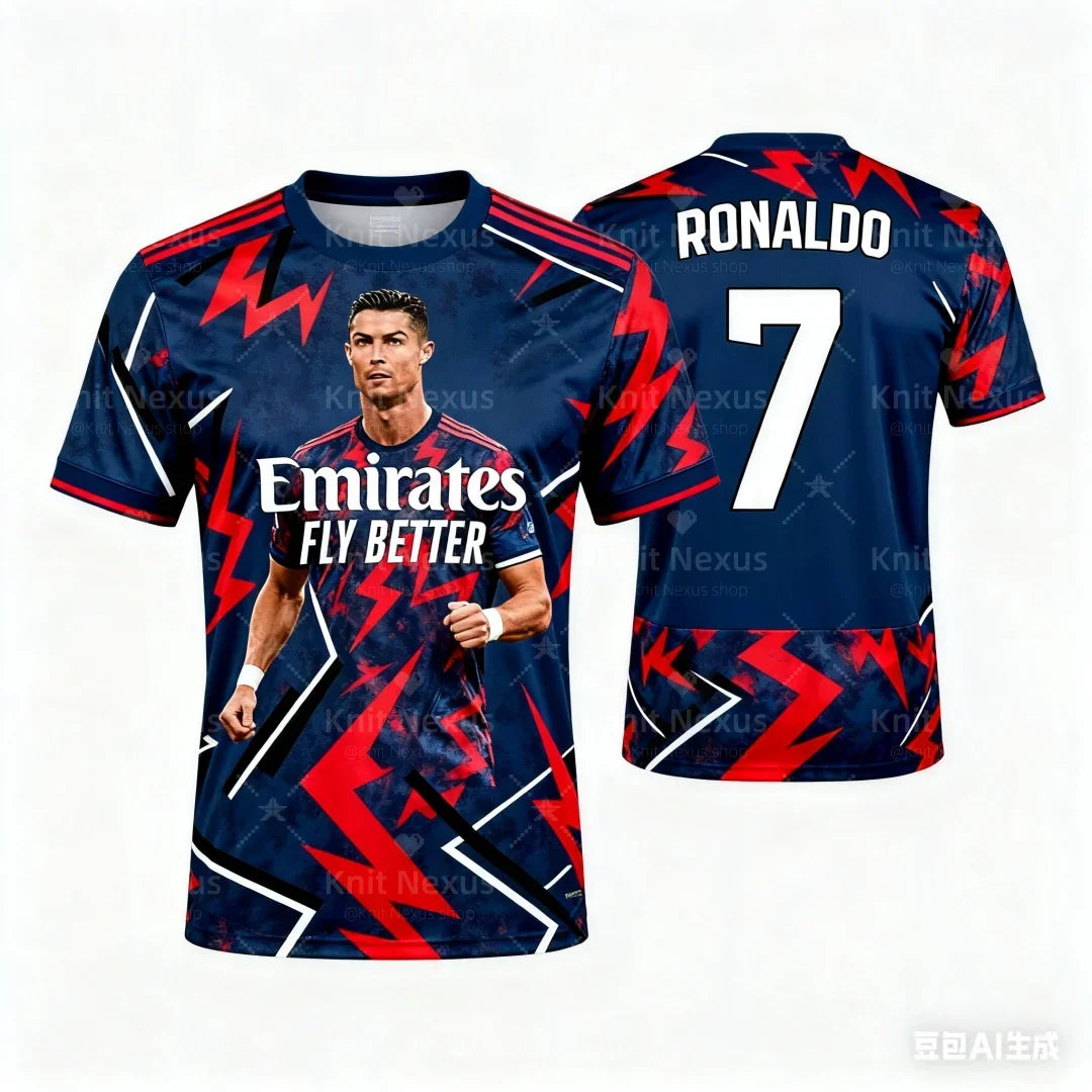 Ronaldo No. 7 Football Jersey Men's Sports T-shirt 3d Printing Summer Dry Quickly Men's T-Shirt Children's Clothing Tee Woman
