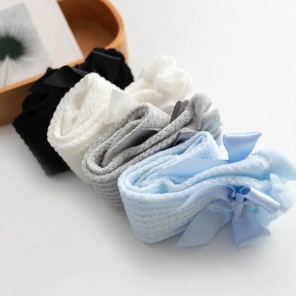 Cute Big Bowknot Newborn Baby Socks Outdoor Mosquito Proof Mesh Baby Girl Boys Socks Solid Color Infant Toddler Knee High Socks