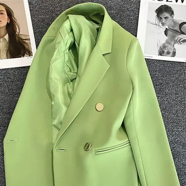Slim Fit Ladies' Suit Jacket Double Row Metal Buckle Commuter Style Korean Elegance Thin Spring Women's Outerwear