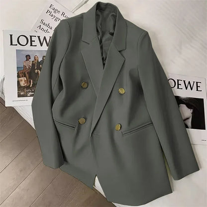 Slim Fit Ladies' Suit Jacket Double Row Metal Buckle Commuter Style Korean Elegance Thin Spring Women's Outerwear