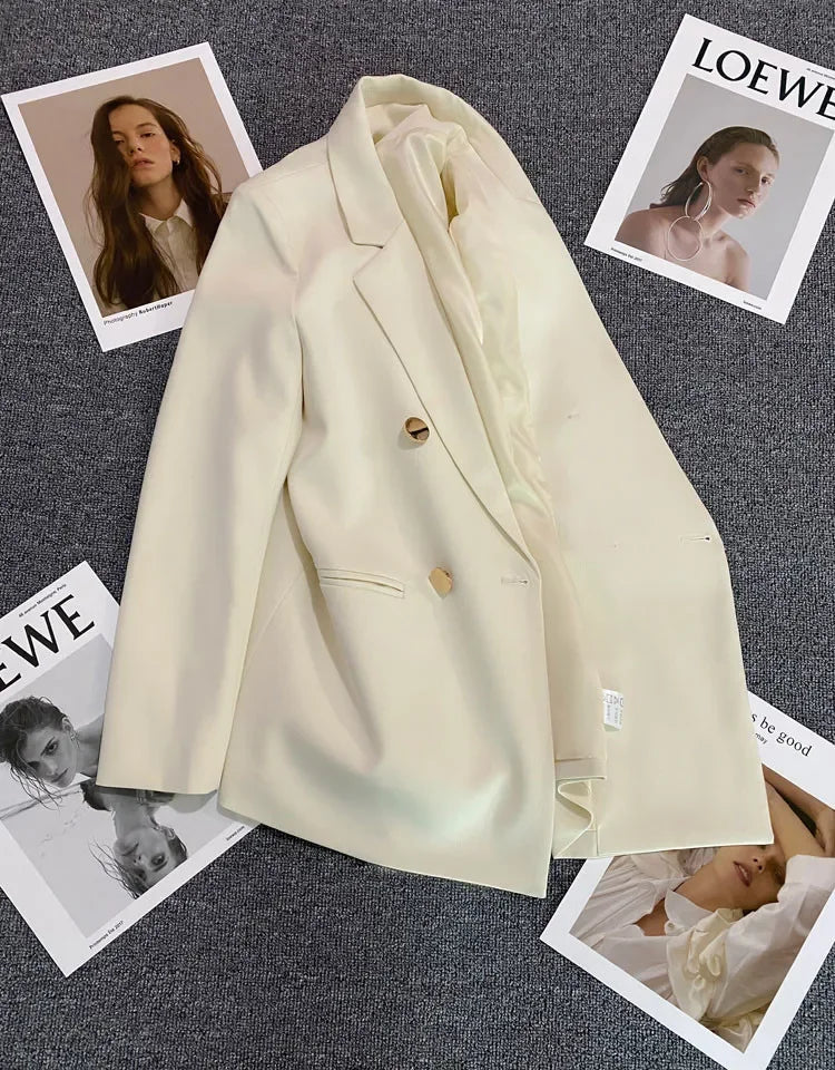 Slim Fit Ladies' Suit Jacket Double Row Metal Buckle Commuter Style Korean Elegance Thin Spring Women's Outerwear