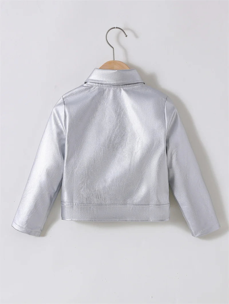 Girls Leather Jackets 2026 Spring Kids Cycling PU Leather Coats Autumn Children's Fashion Turn-down Clothing 2-6 Years Old