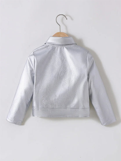 Girls Leather Jackets 2026 Spring Kids Cycling PU Leather Coats Autumn Children's Fashion Turn-down Clothing 2-6 Years Old