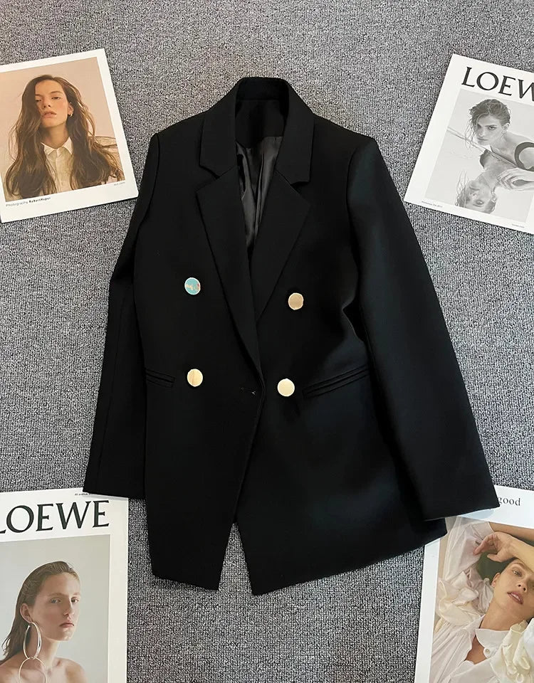 Slim Fit Ladies' Suit Jacket Double Row Metal Buckle Commuter Style Korean Elegance Thin Spring Women's Outerwear
