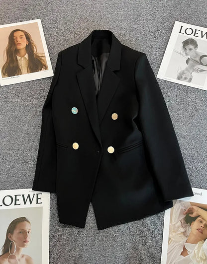 Slim Fit Ladies' Suit Jacket Double Row Metal Buckle Commuter Style Korean Elegance Thin Spring Women's Outerwear