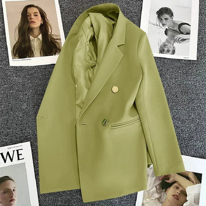 Slim Fit Ladies' Suit Jacket Double Row Metal Buckle Commuter Style Korean Elegance Thin Spring Women's Outerwear