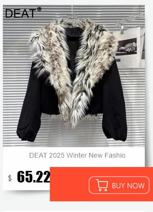 DEAT 2025 Winter New Trendy Shiny Sequin Fabric Stand Collar Warm Jacket For Women High Waist Cotton-padded Coat Female 11A07257
