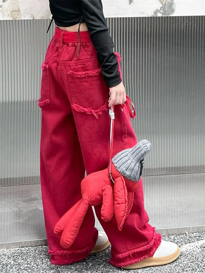 Girls Jeans Spring Autumn Loose Wide Leg Pants for Kids Casual All-match Teenage School Children Trousers 10 12 13 kids clothes