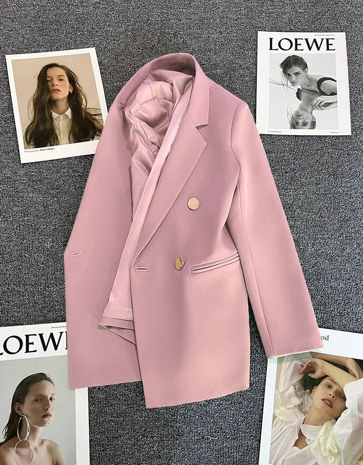 Slim Fit Ladies' Suit Jacket Double Row Metal Buckle Commuter Style Korean Elegance Thin Spring Women's Outerwear
