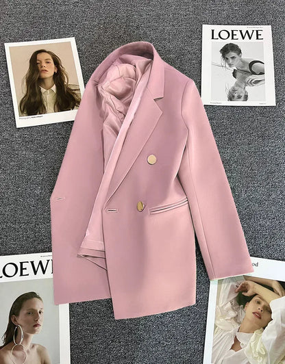 Slim Fit Ladies' Suit Jacket Double Row Metal Buckle Commuter Style Korean Elegance Thin Spring Women's Outerwear