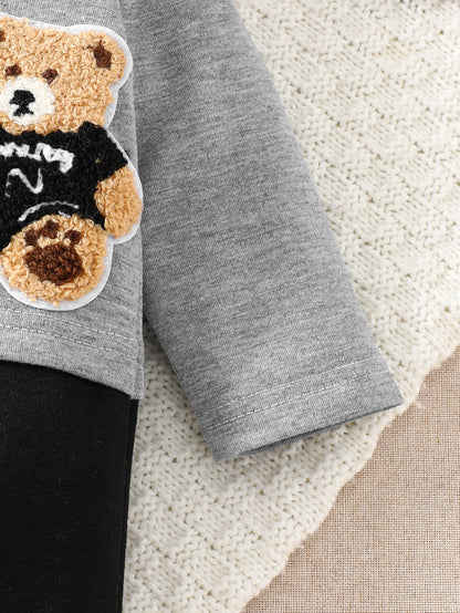 IURNXB Infant Cartoon Bear Romper Long Sleeve Baby Boy Gentleman Plaid Jumpsuit Onesie Newborn Color Block Outfit 1-18M