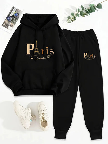 women Hoodies+sweatpant set Hip Hop Street Casual Printed Hoodie Oversize Loose New Sweatshirts Autumn Warm Fleece Clothing