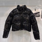DEAT 2025 Winter New Trendy Shiny Sequin Fabric Stand Collar Warm Jacket For Women High Waist Cotton-padded Coat Female 11A07257