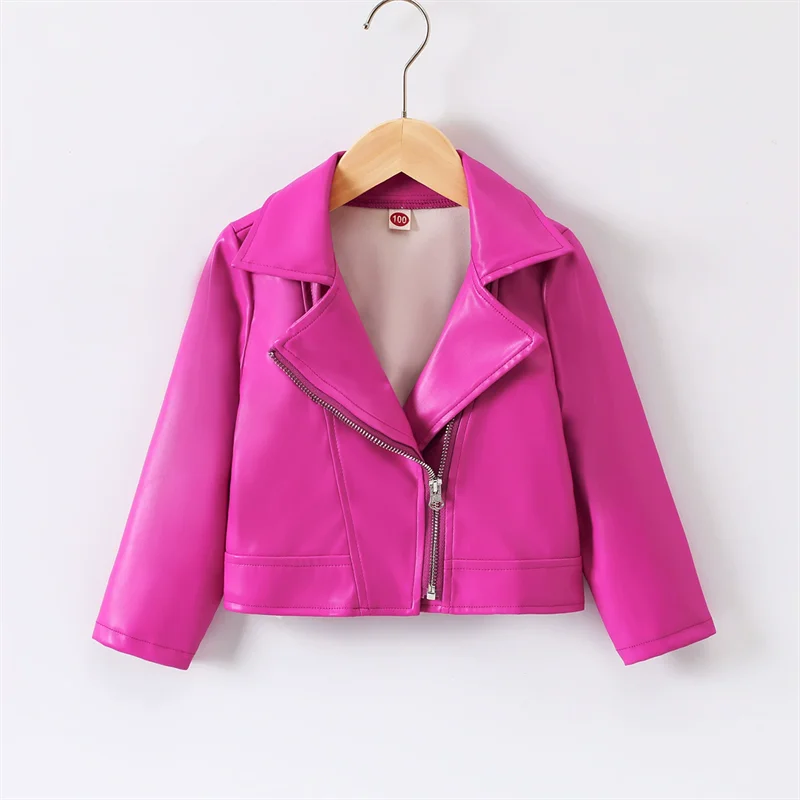 Girls Leather Jackets 2026 Spring Kids Cycling PU Leather Coats Autumn Children's Fashion Turn-down Clothing 2-6 Years Old