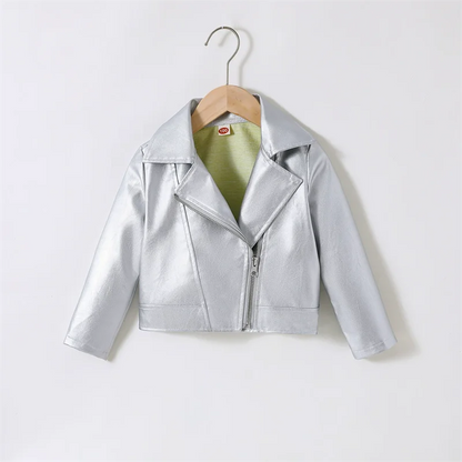 Girls Leather Jackets 2026 Spring Kids Cycling PU Leather Coats Autumn Children's Fashion Turn-down Clothing 2-6 Years Old