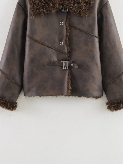 HH Women 2025 Winter New Fashion Versatile Fur One-Piece Thickened Jacket Female Personality Temperament Warm Retro Coat Mujer