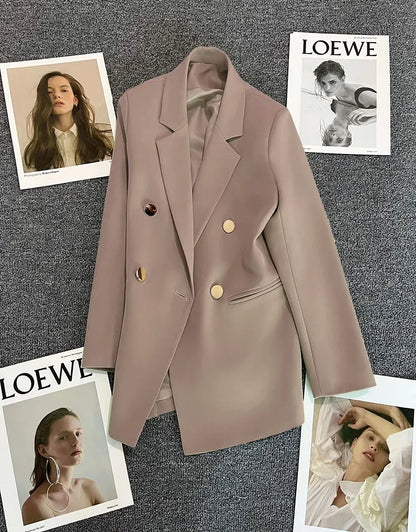 Slim Fit Ladies' Suit Jacket Double Row Metal Buckle Commuter Style Korean Elegance Thin Spring Women's Outerwear