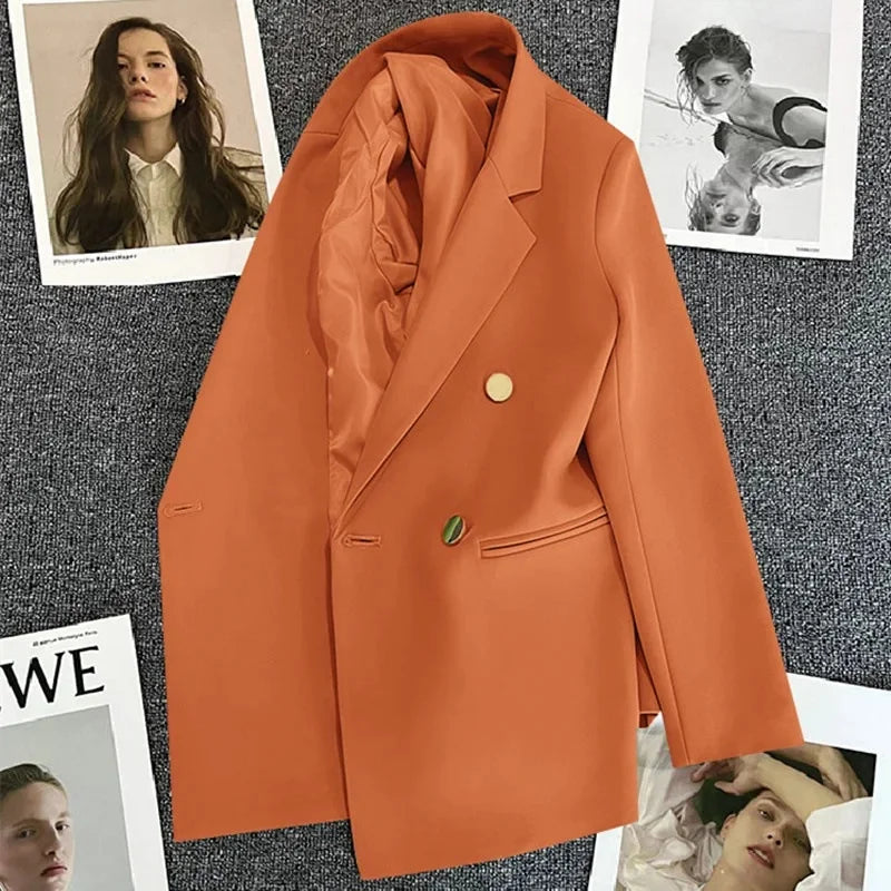 Slim Fit Ladies' Suit Jacket Double Row Metal Buckle Commuter Style Korean Elegance Thin Spring Women's Outerwear