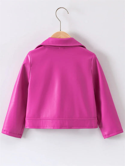 Girls Leather Jackets 2026 Spring Kids Cycling PU Leather Coats Autumn Children's Fashion Turn-down Clothing 2-6 Years Old