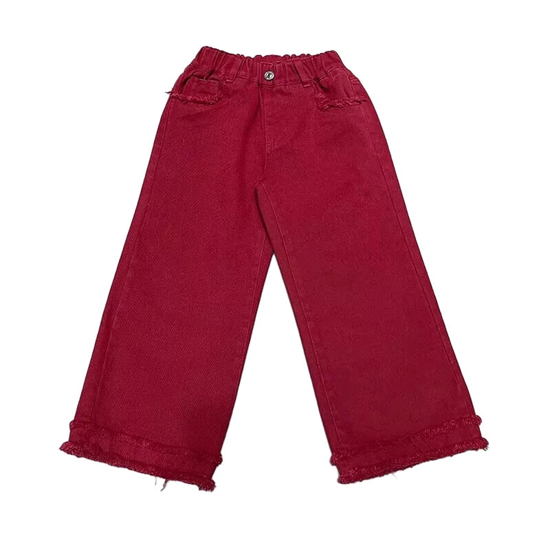 Girls Jeans Spring Autumn Loose Wide Leg Pants for Kids Casual All-match Teenage School Children Trousers 10 12 13 kids clothes