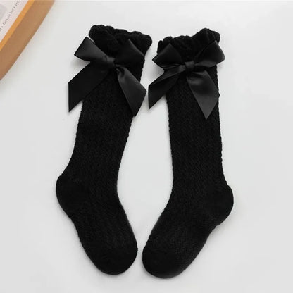 Cute Big Bowknot Newborn Baby Socks Outdoor Mosquito Proof Mesh Baby Girl Boys Socks Solid Color Infant Toddler Knee High Socks