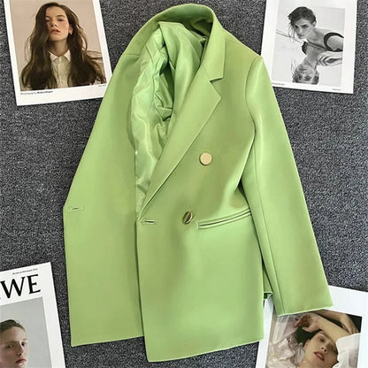 Slim Fit Ladies' Suit Jacket Double Row Metal Buckle Commuter Style Korean Elegance Thin Spring Women's Outerwear