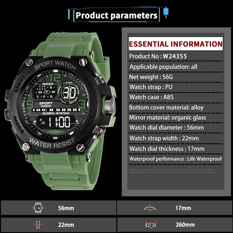 Fashion Sport Electronic Watch Waterproof Stopwatch Man Watches Luminous Alarm Clock Digital Wristwatch