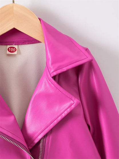 Girls Leather Jackets 2026 Spring Kids Cycling PU Leather Coats Autumn Children's Fashion Turn-down Clothing 2-6 Years Old