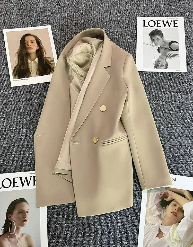 Slim Fit Ladies' Suit Jacket Double Row Metal Buckle Commuter Style Korean Elegance Thin Spring Women's Outerwear